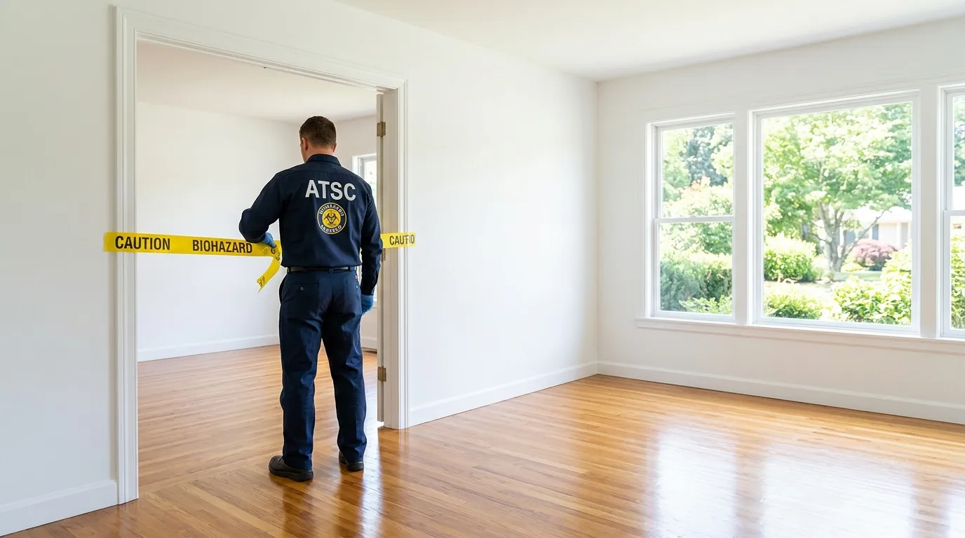 Certified biohazard cleanup crew performing Decomposition Cleanup in Bedford